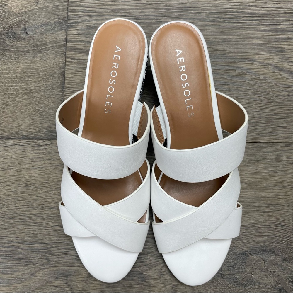 AEROSOLES women’s leather sandals, white wedge sandals NIB - Picture 6 of 13